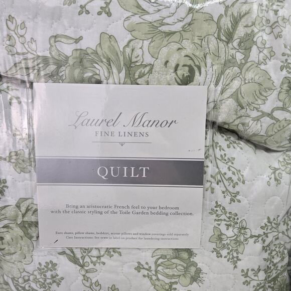 NEW Laurel Manor Toile Garden Sage Green KING Cotton Quilt & 2 Pillows Set Farm - Picture 5 of 12